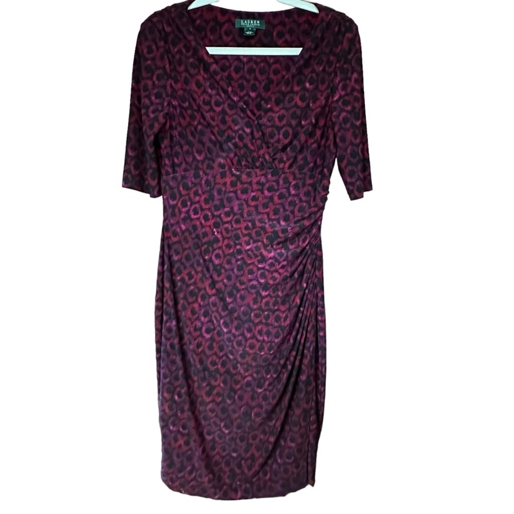 Lauren Ralph Lauren Quiet Luxury Faux Wrap Ruched Dress Leopard Office Siren 8